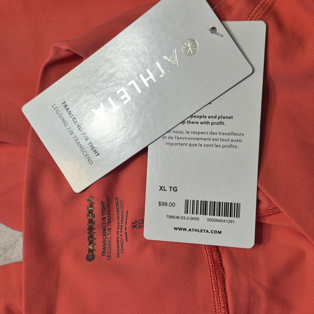 NWT Athleta Coral Petal Pink Transcend 7/8 Tight Leggings Yoga Wicking Dance - Picture 9 of 12